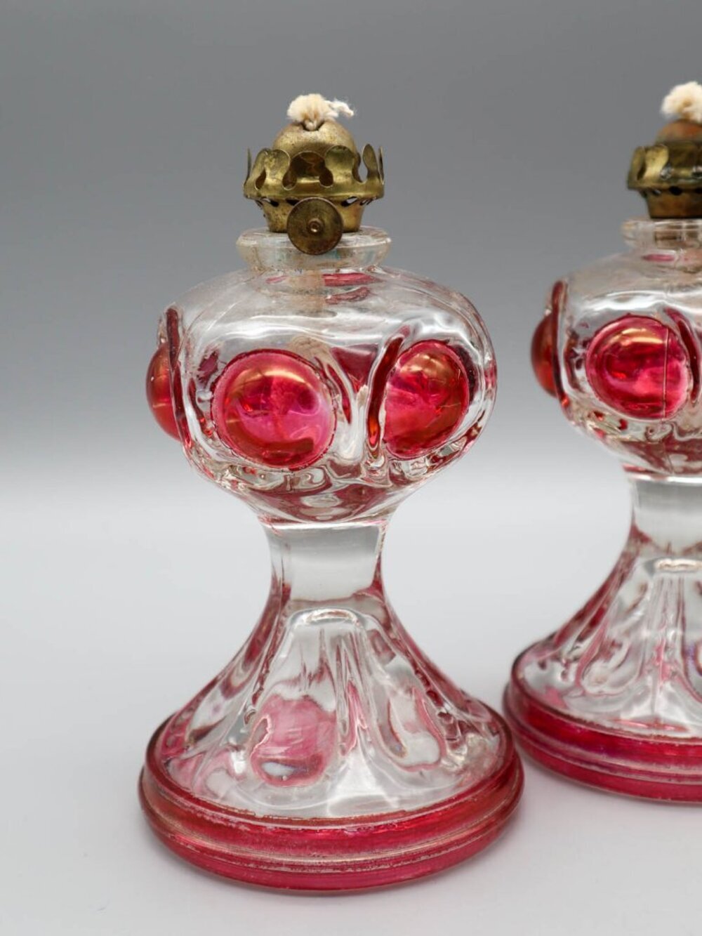 Vintage King's Crown Ruby Thumbprint / Bullseye Pressed Glass Miniature Oil Lamp - Picture 3 of 7
